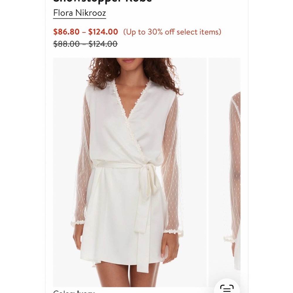 Flora Nikrooz Ivory Sheer-Sleeve Wrap Robe with Scalloped Trim